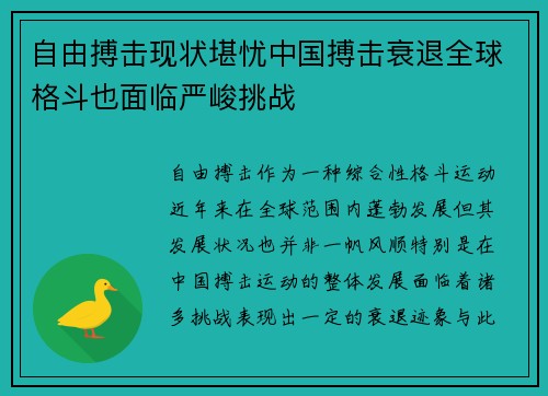 自由搏击现状堪忧中国搏击衰退全球格斗也面临严峻挑战