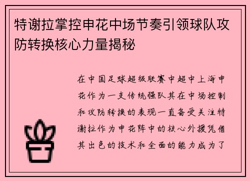 特谢拉掌控申花中场节奏引领球队攻防转换核心力量揭秘 特谢拉掌控申花中场节奏引领球队攻防转换核心力量揭秘